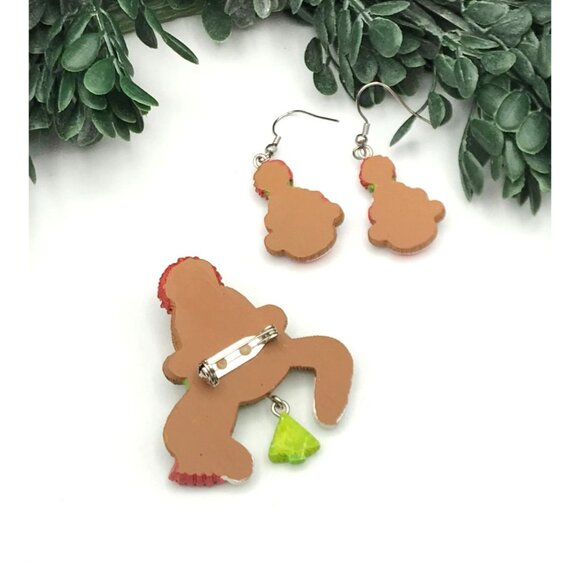 Vintage Sock Monkey Holiday Earrings & Brooch Set - Picture 3 of 3